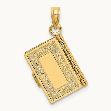 3-D Moveable Santa Biblia Book/Spanish Bible Charm, 14K