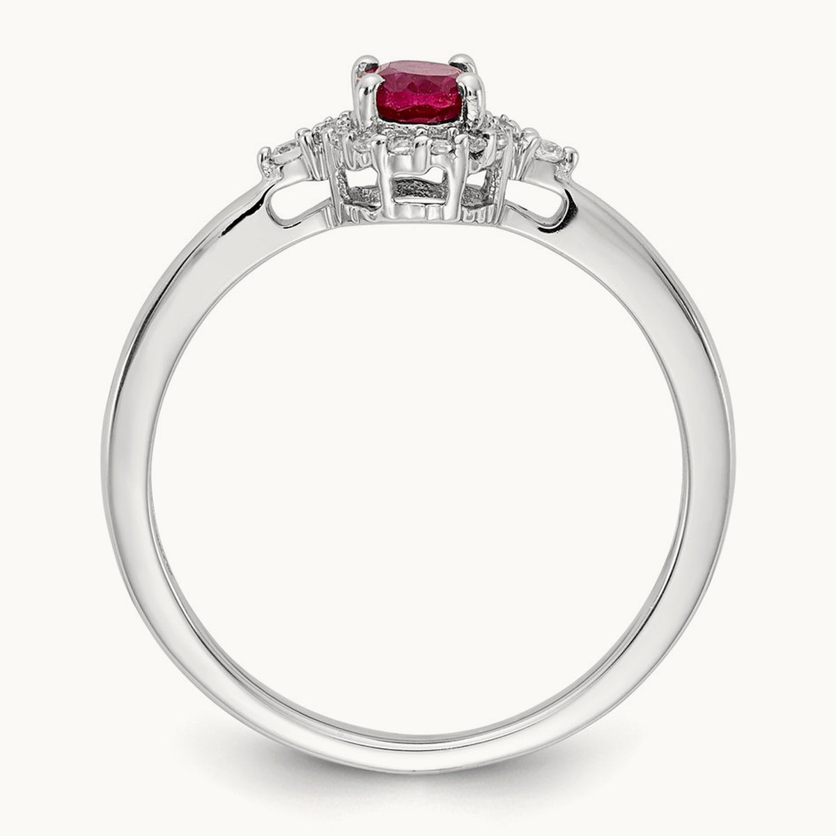 Oval Ruby and Diamond Halo Ring, 14K White Gold