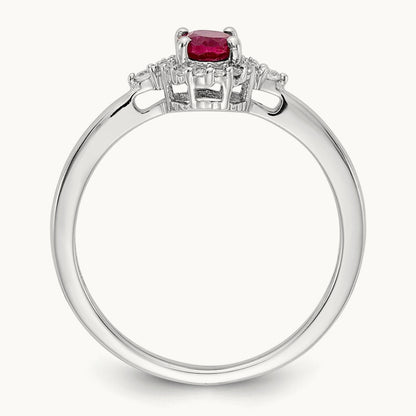 Oval Ruby and Diamond Halo Ring, 14K White Gold