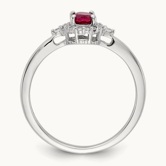 Oval Ruby and Diamond Halo Ring, 14K White Gold