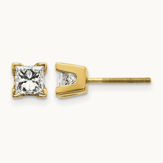 AA Quality Complete Princess-cut Diamond Stud Earrings, 14K