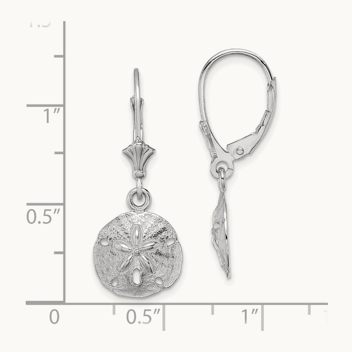 Polished Sand Dollar Leverback Earrings — 14K White Gold