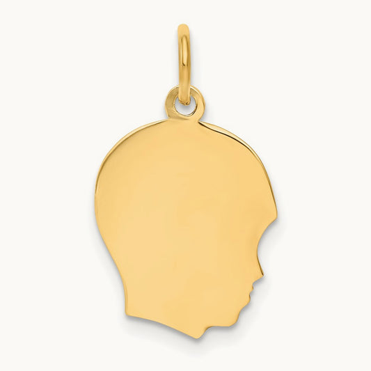 Plain Medium .009 Gauge Facing Right Engravable Boy Head Charm — 22mm