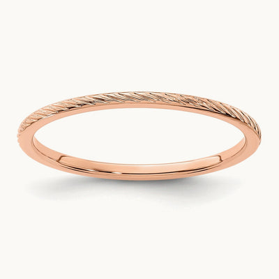 Twisted Wire Pattern Stackable Band — 14K Rose Gold