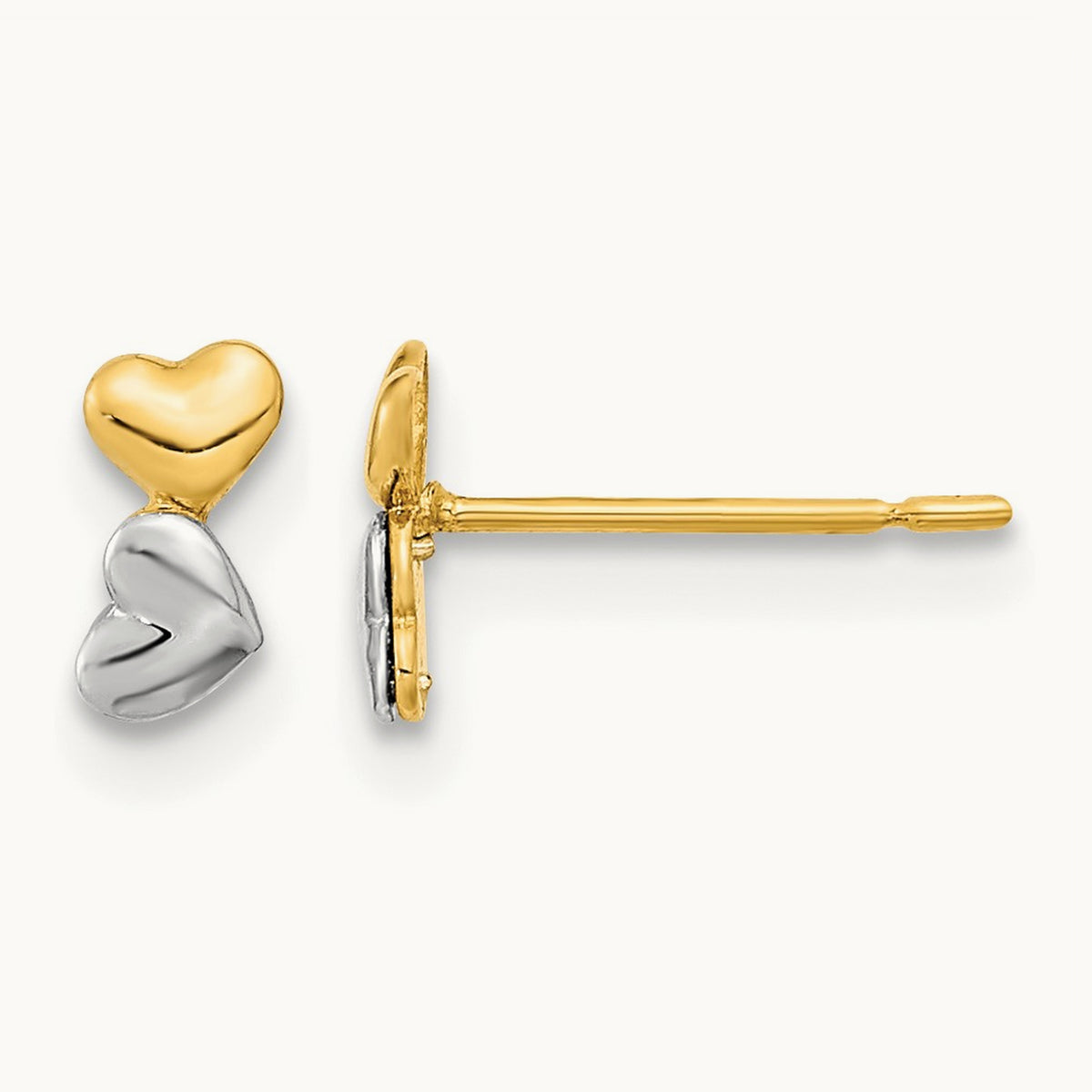 Madi K Two-tone Childrens Double Heart Post Earrings, 14K