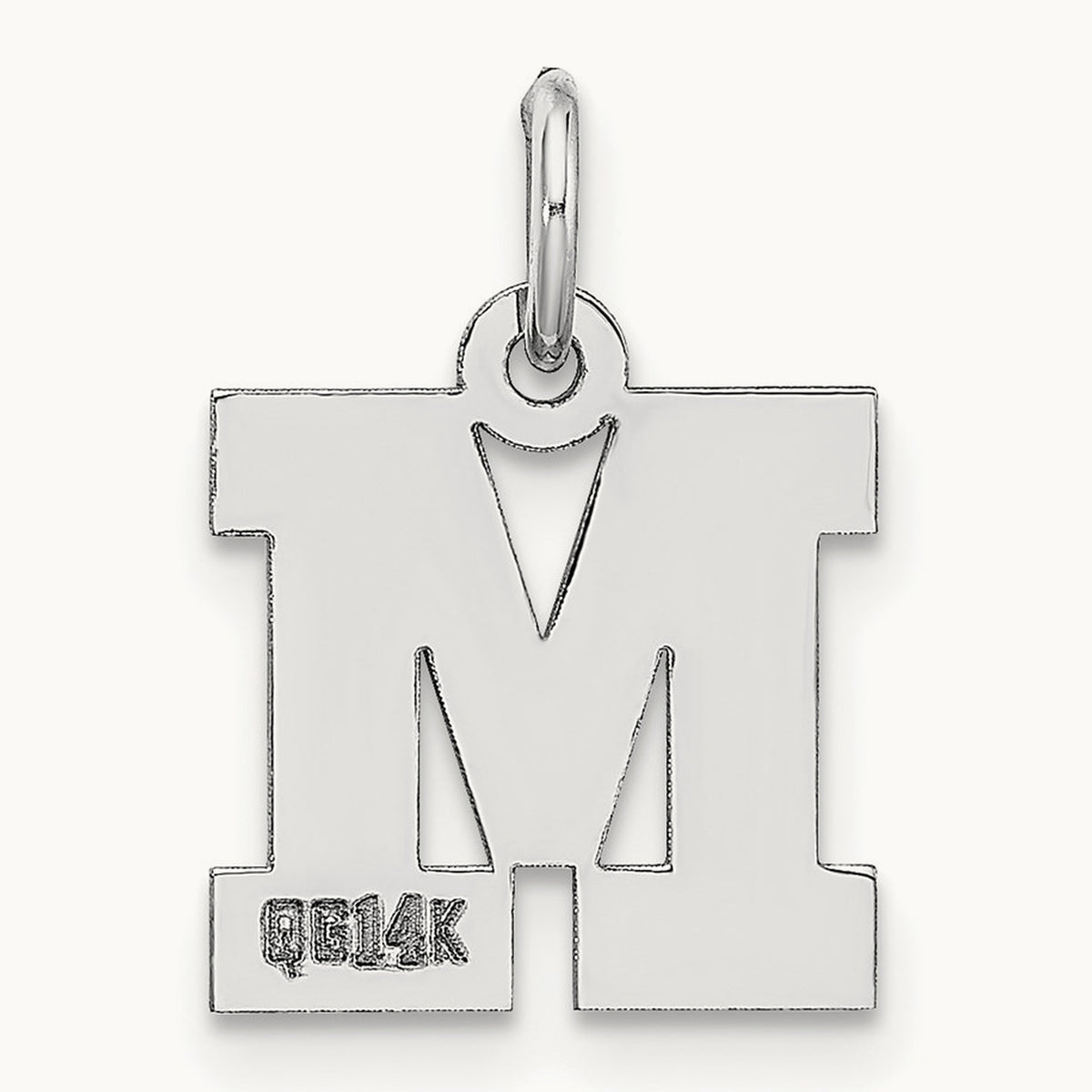 Small Block Initial Charm — 14K White Gold, M