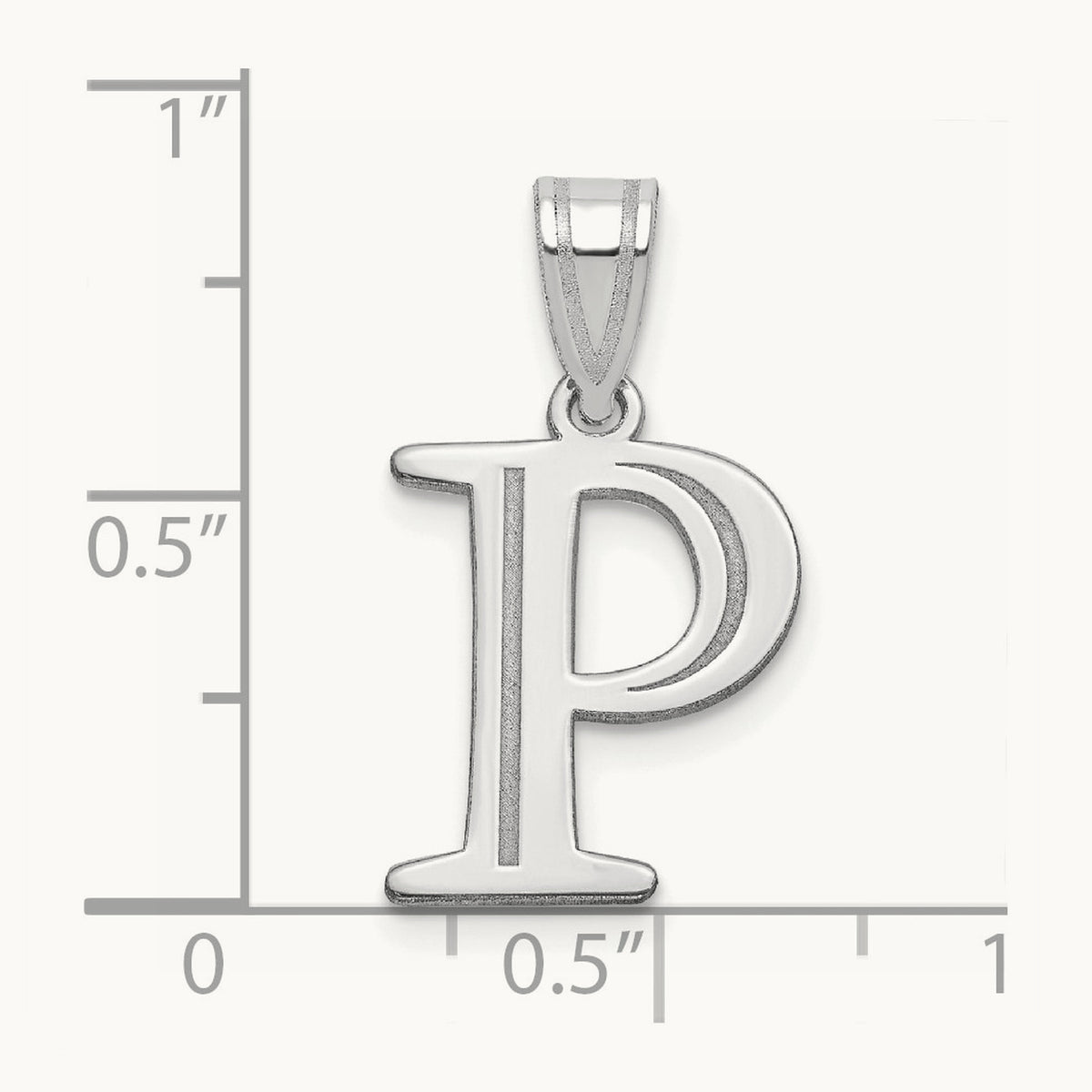 Polished Etched Letter P Initial Pendant, 14K White Gold