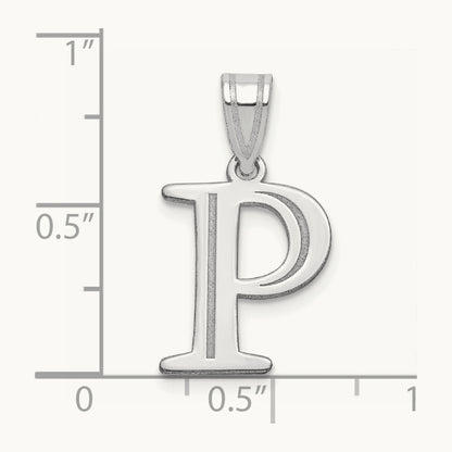 Polished Etched Letter P Initial Pendant, 14K White Gold