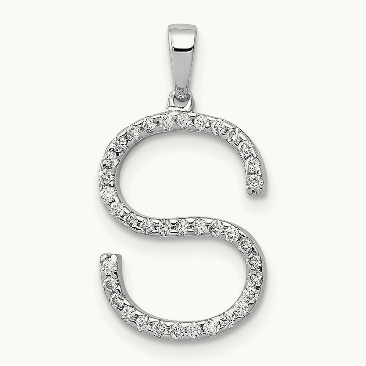 Diamond Letter S Initial Pendant, 14K White Gold