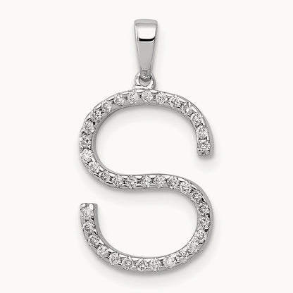 Diamond Letter S Initial Pendant, 14K White Gold