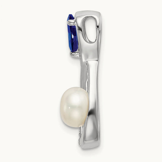Sapphire/FWC Pearl/Diamond Infinity Chain Slide, 14K White Gold