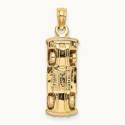 3-D Taxi with Moveable Tires Charm, 14K with White Rhodium