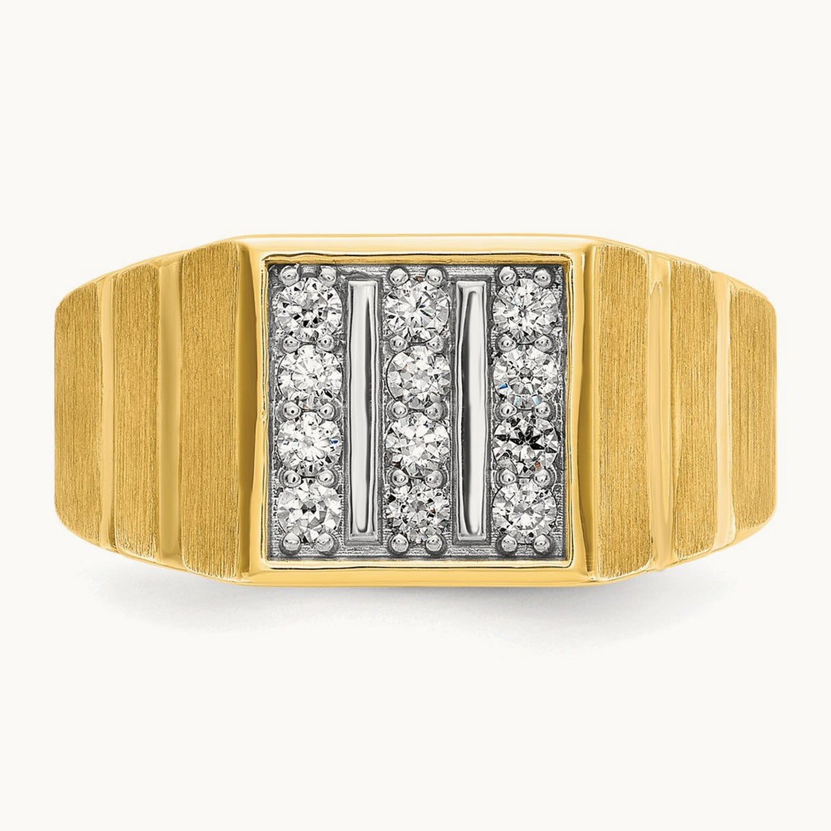 w/ White RH IBGoodman Men's Satin & Grooved 3-Row Diamond Ring, 14K