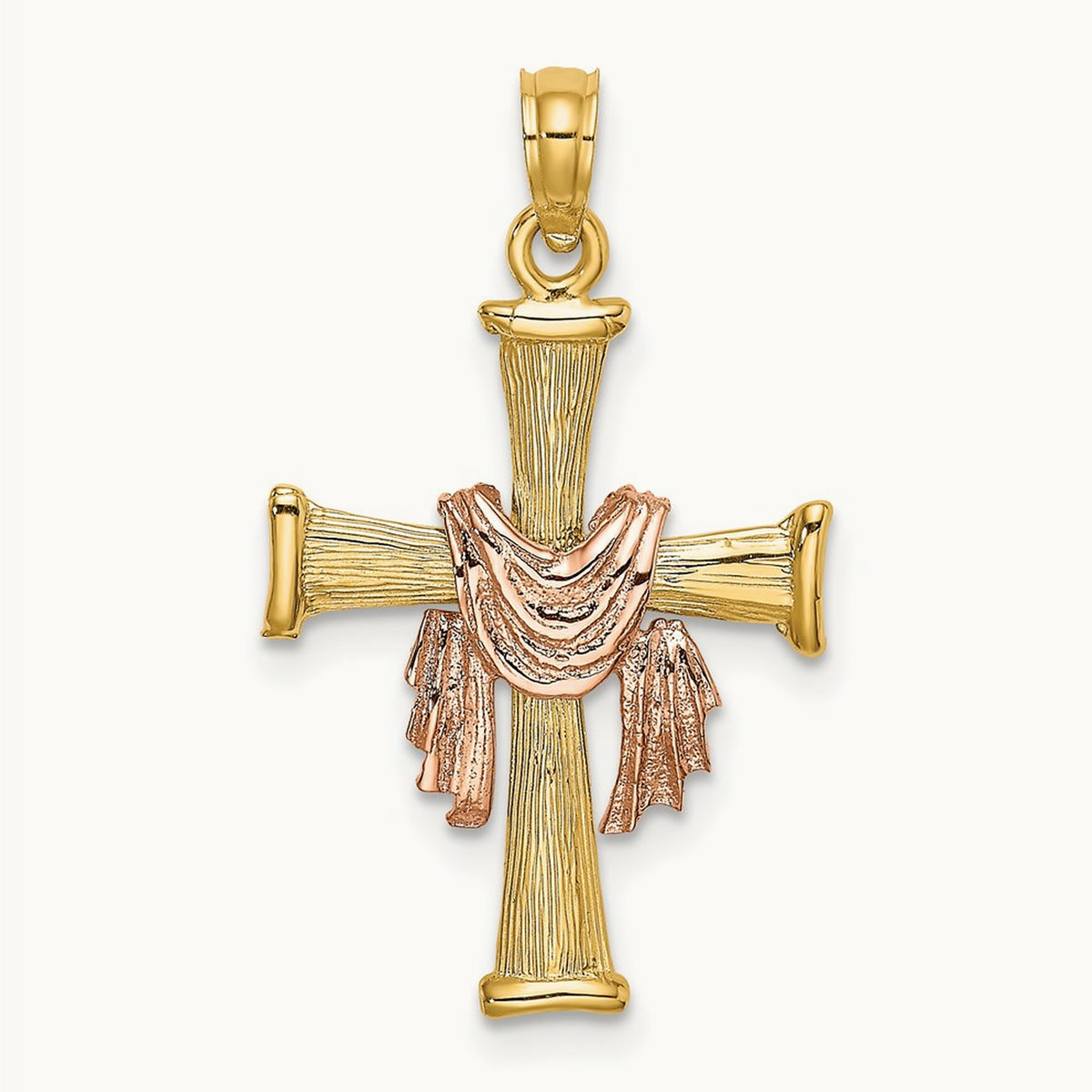 14l Two-Tone Textured Finish Cross w/ Drape Charm