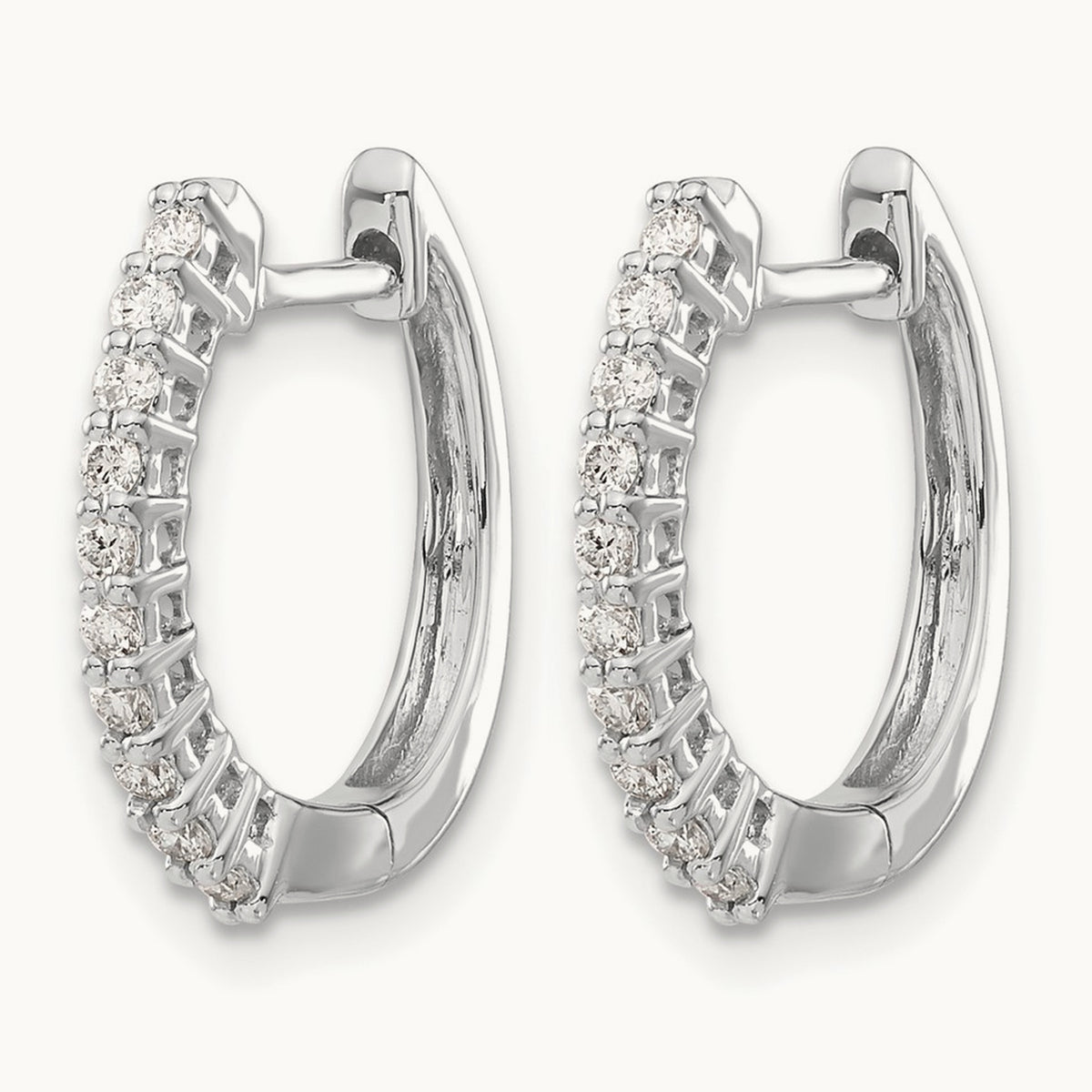Diamond Hinged Hoop Earrings — 14K White Gold, 16mm, 0.24 ct