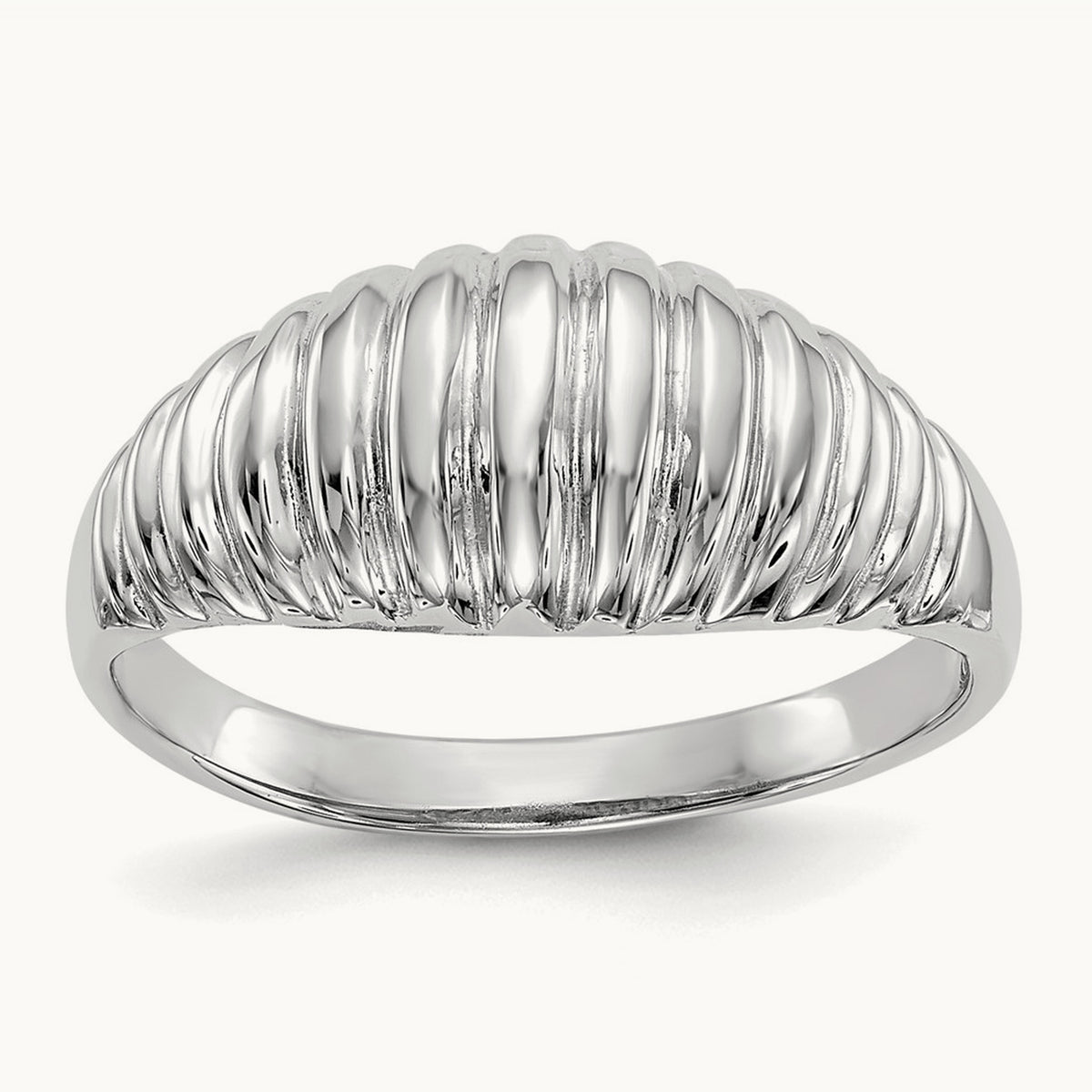High Polished Ribbed Dome Ring — 14K White Gold, 7