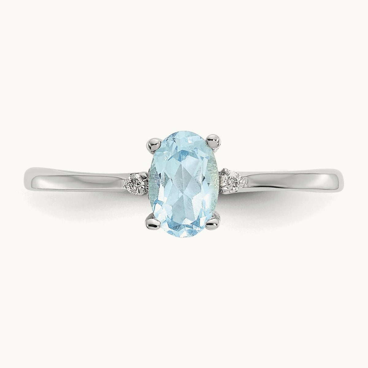 Diamond & Aquamarine Birthstone Ring — 14K White Gold, 6