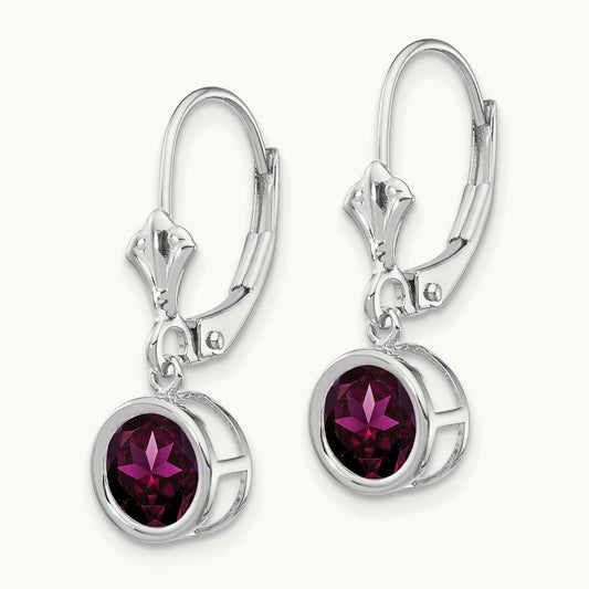 Rhodolite Garnet Leverback Earrings, 6mm, 14K White Gold