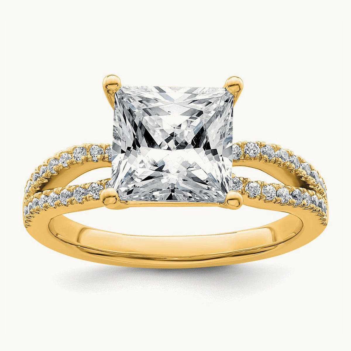 Princess Engagement Ring, 1.25-2.75 ct tw Lab-Grown Diamond — 2 3/4 ct, 14K Yellow Gold