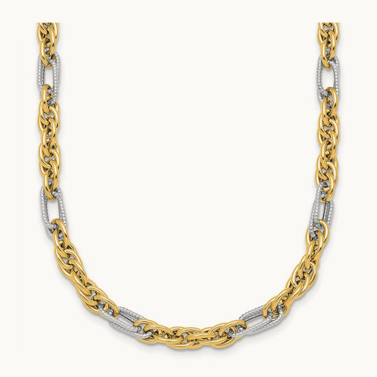 w/White Rhodium Polished Fancy Link 18in Necklace, 14K