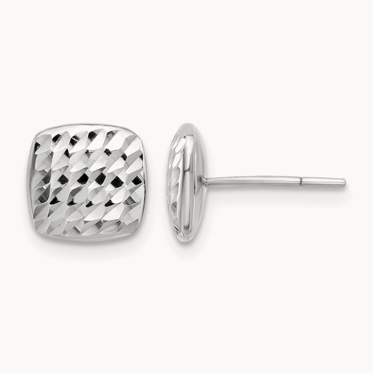 Diamond Cut Square Post Earrings — 14K White Gold