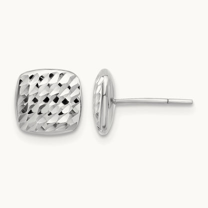 Diamond Cut Square Post Earrings — 14K White Gold