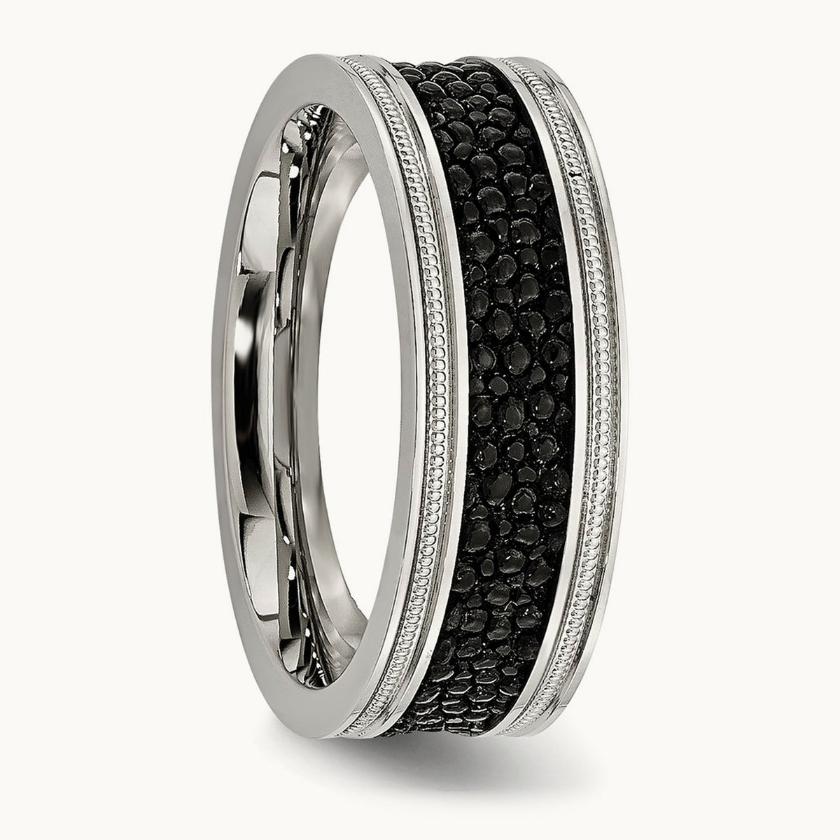 Polished Genuine Stingray Textured Band, 8mm, Stainless Steel
