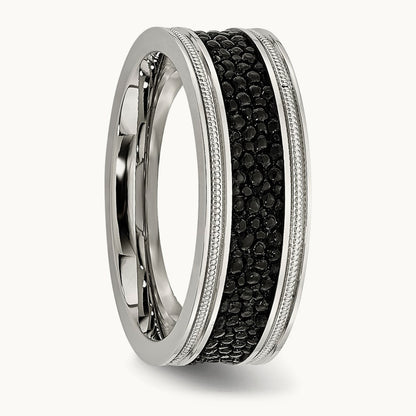 Polished Genuine Stingray Textured Band, 8mm, Stainless Steel