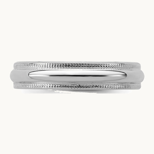 Sterling Silver Rhodium-plated 4mm Half Round Milgrain Band