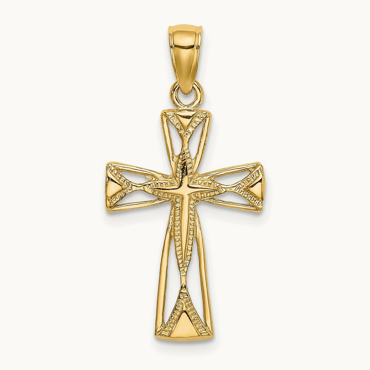Polished Cut-Out Design Cross Charm, 14K