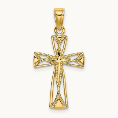 Polished Cut-Out Design Cross Charm, 14K