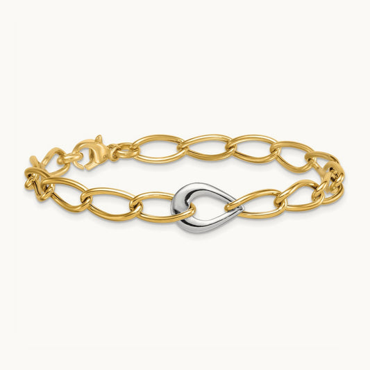 Polished Fancy Link With Teardrop Bracelet, 10.5mm, 14K Two Tone