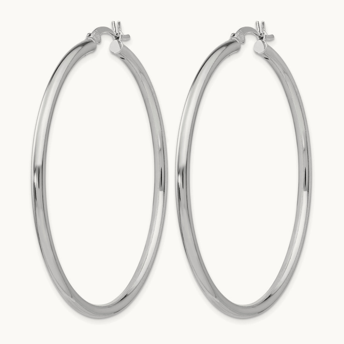 Rhodium-plated Polished Hinged Hoop Earrings, Sterling Silver — Leslie's