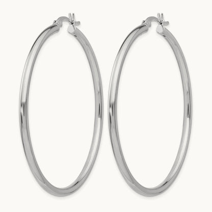 Rhodium-plated Polished Hinged Hoop Earrings, Sterling Silver — Leslie's