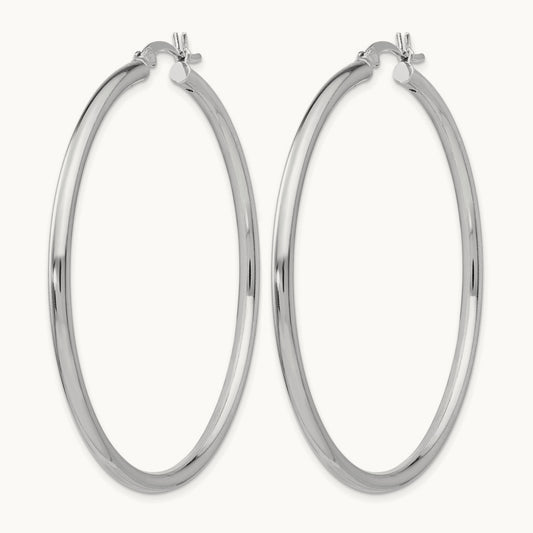 Rhodium-plated Polished Hinged Hoop Earrings, Sterling Silver — Leslie's
