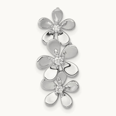 1/10ct. Diamond Three Flower Chain Slide, 14K White Gold