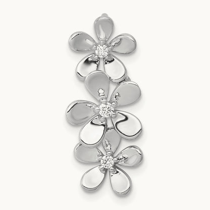 1/10ct. Diamond Three Flower Chain Slide, 14K White Gold