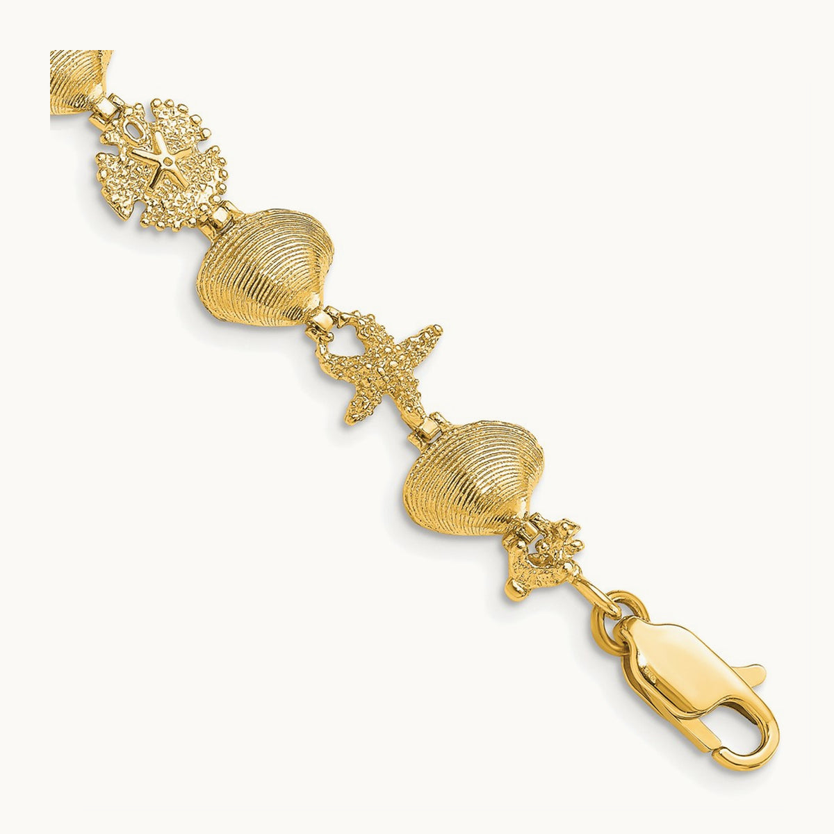 Sand Dolloar, Clam, Starfish Bracelet, 14K