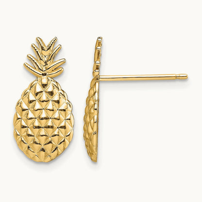 Textured Pineapple Post Earrings, 14K