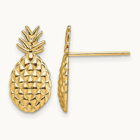 Textured Pineapple Post Earrings, 14K