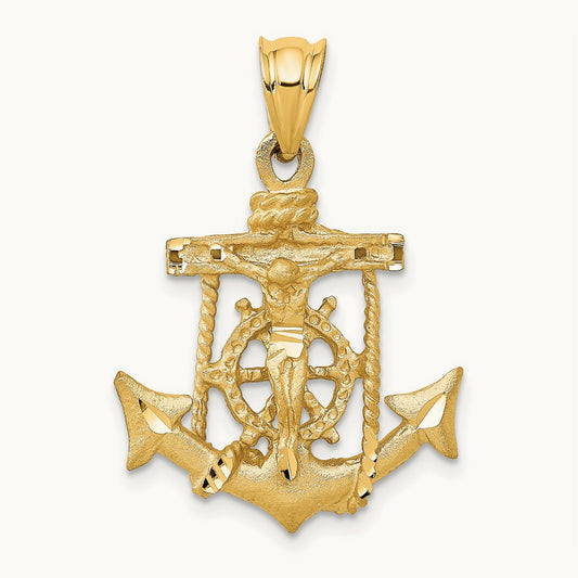 Mariners Crucifix Pendant — 14K Yellow Gold, 29mm
