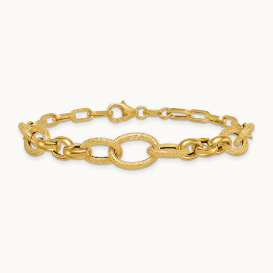 Polished and Textured Fancy Link 7.5in Bracelet, 14K