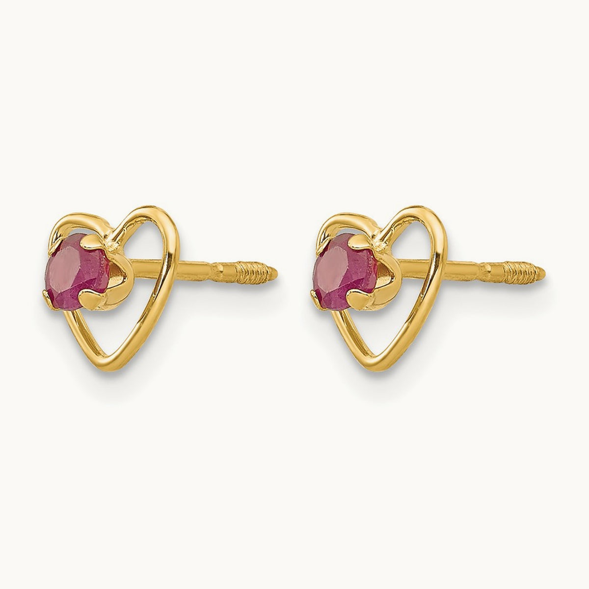 Madi K Created Ruby Birthstone Heart Earrings, 3mm, 14K