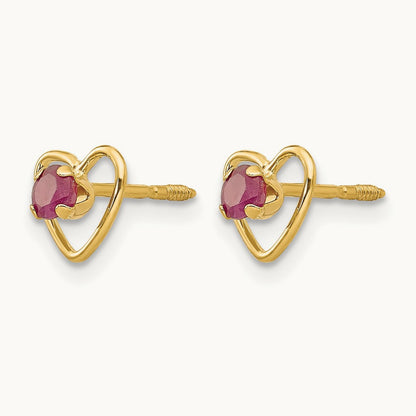 Madi K Created Ruby Birthstone Heart Earrings, 3mm, 14K
