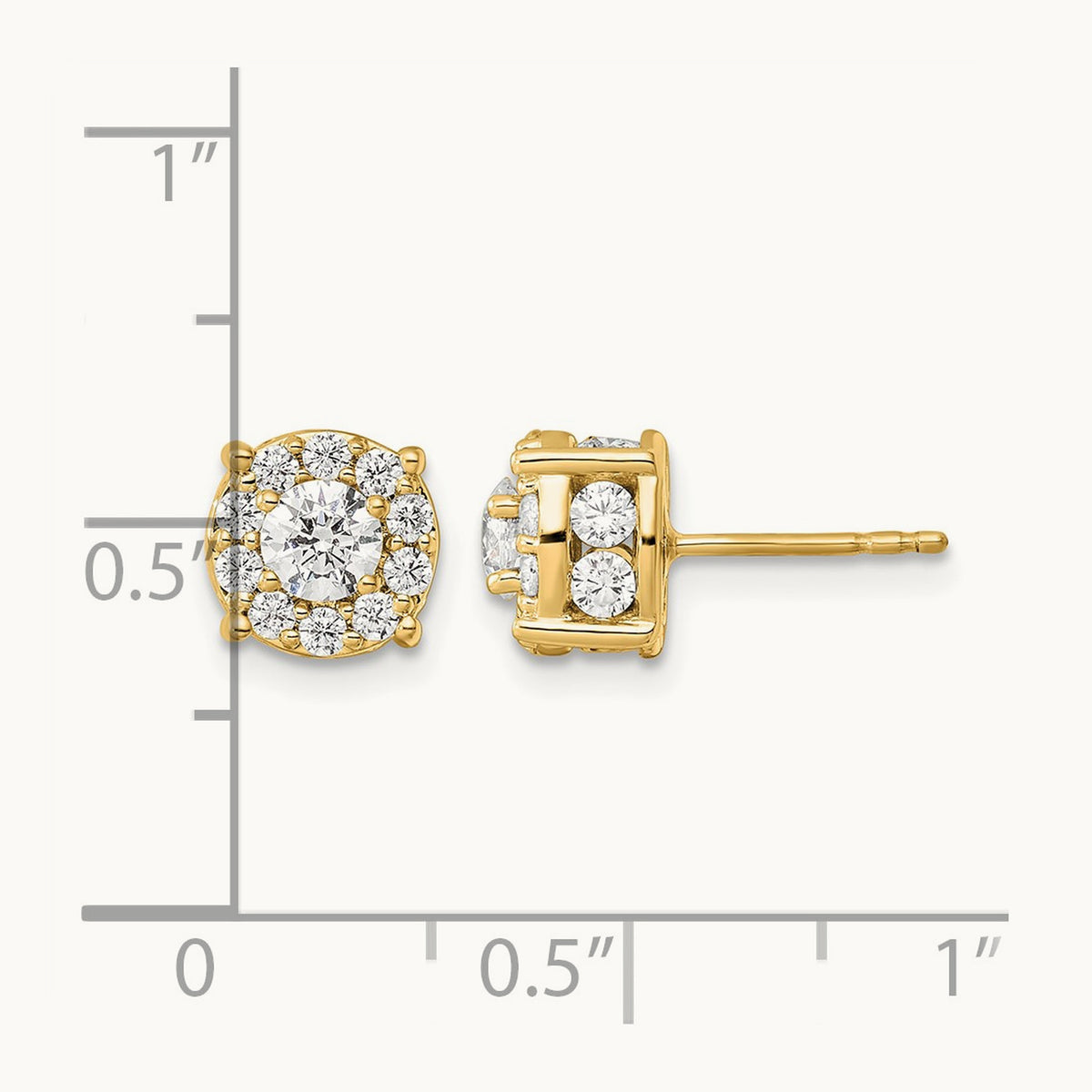 Round Halo Post Earrings, 1.00-2.00 ct tw Lab-Grown Diamond — 1 1/2 ct