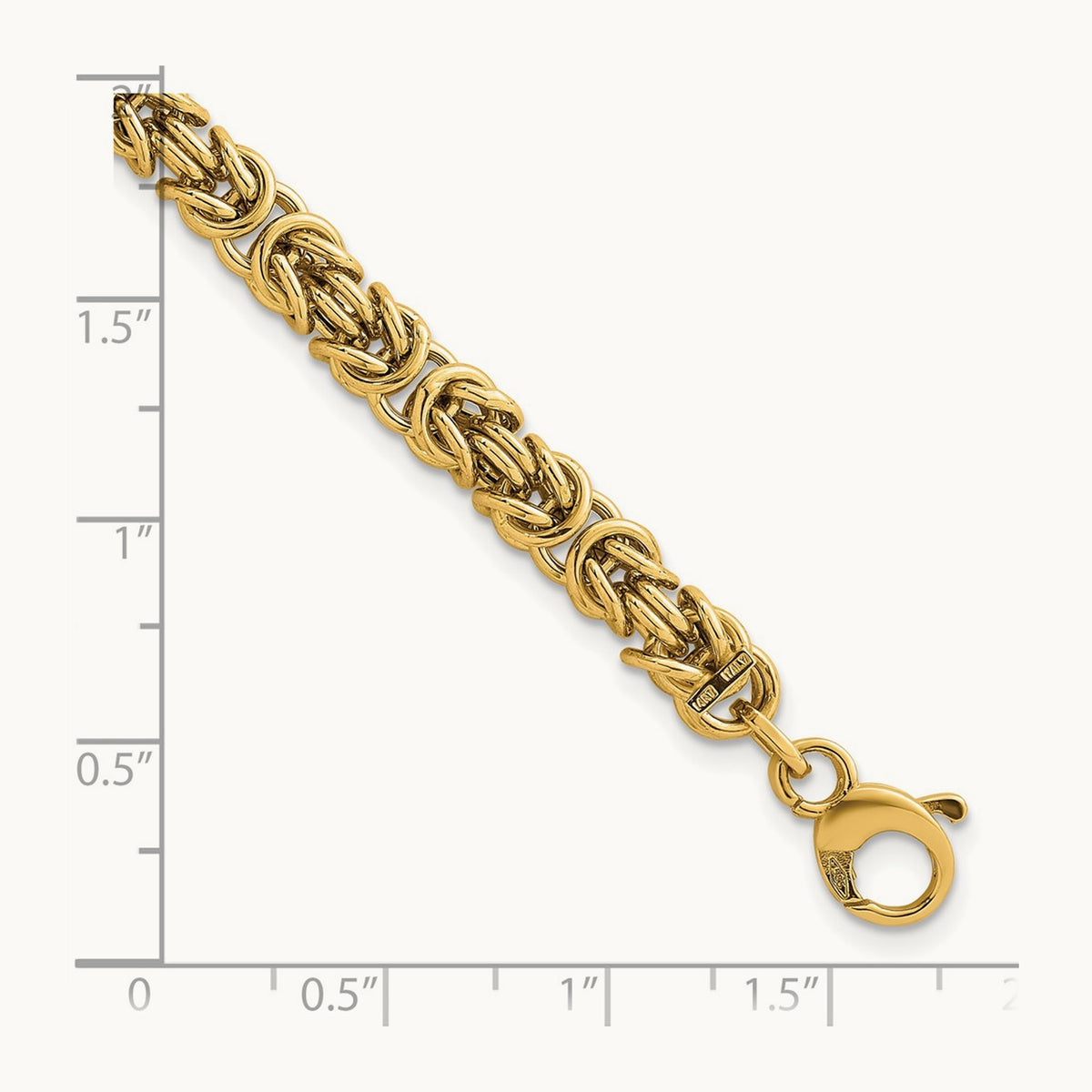 Polished 7.5in Rounded Byzantine Link Bracelet, 14K