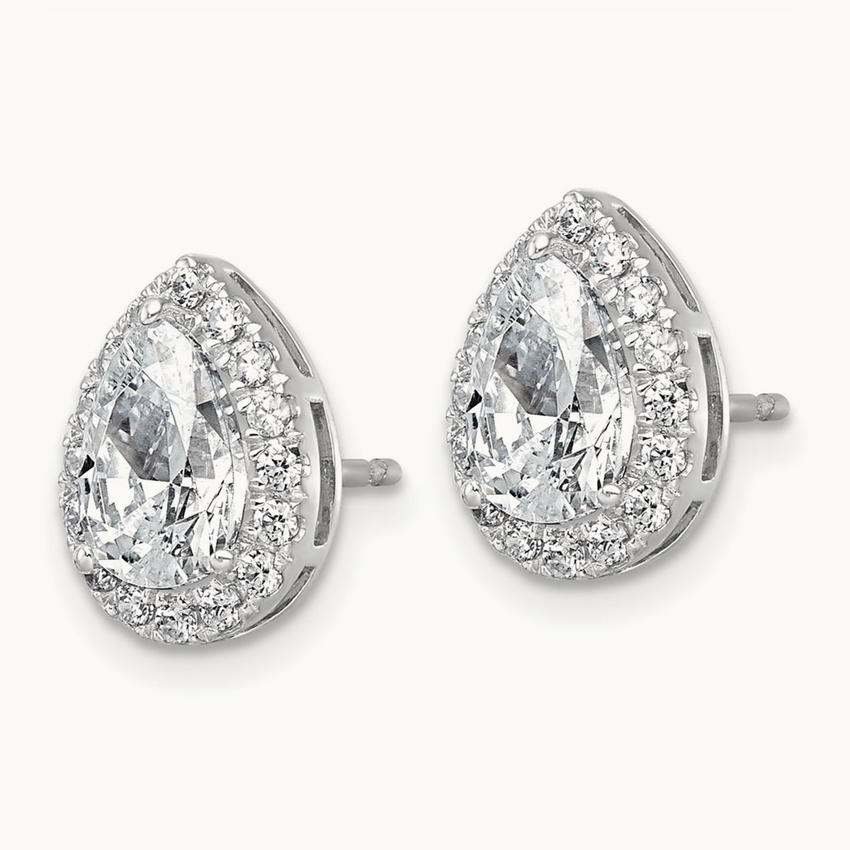 Pear Halo Post Earrings, 1.25-6.75 ct tw Lab-Grown Diamond — 2 3/8 ct, VS (Best), 14K White Gold
