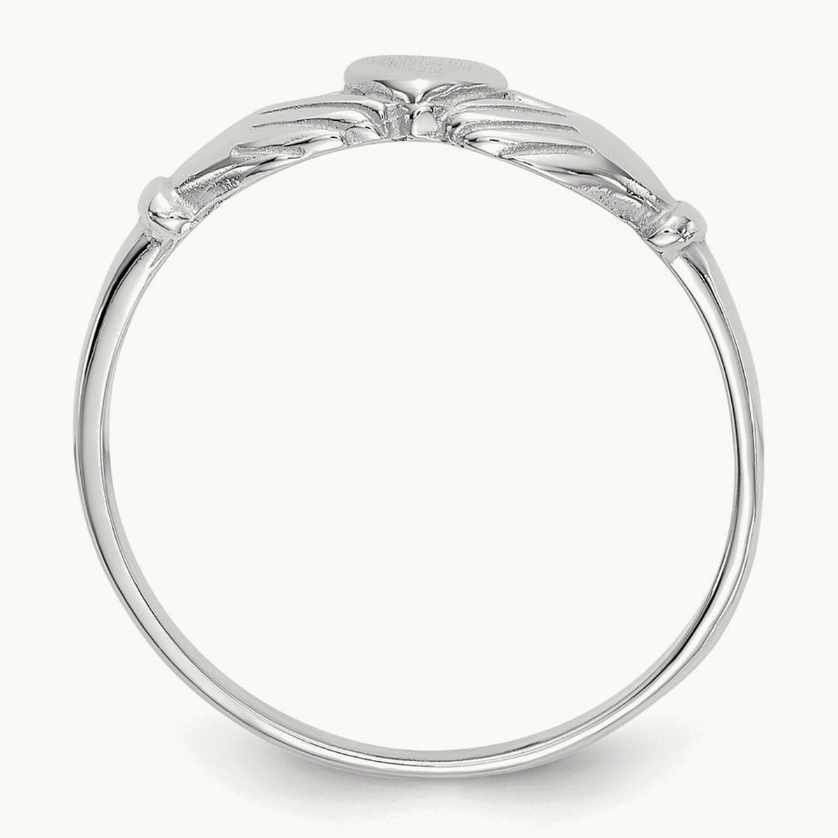 Polished and Satin Claddagh Ring, 14K White Gold