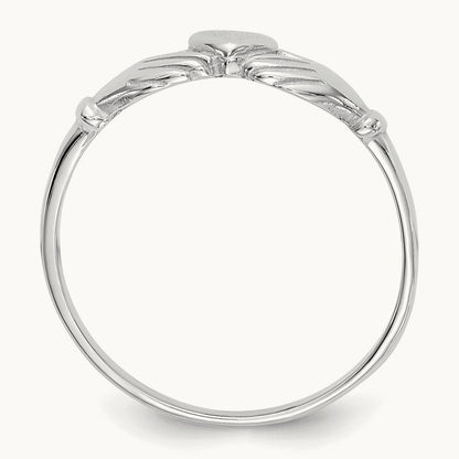 Polished and Satin Claddagh Ring, 14K White Gold