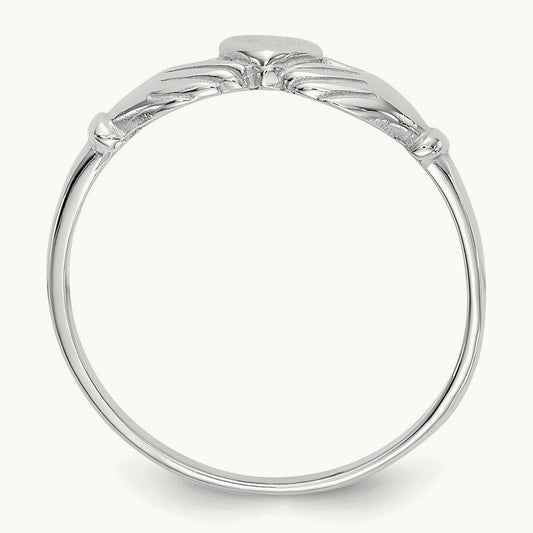 Polished and Satin Claddagh Ring, 14K White Gold